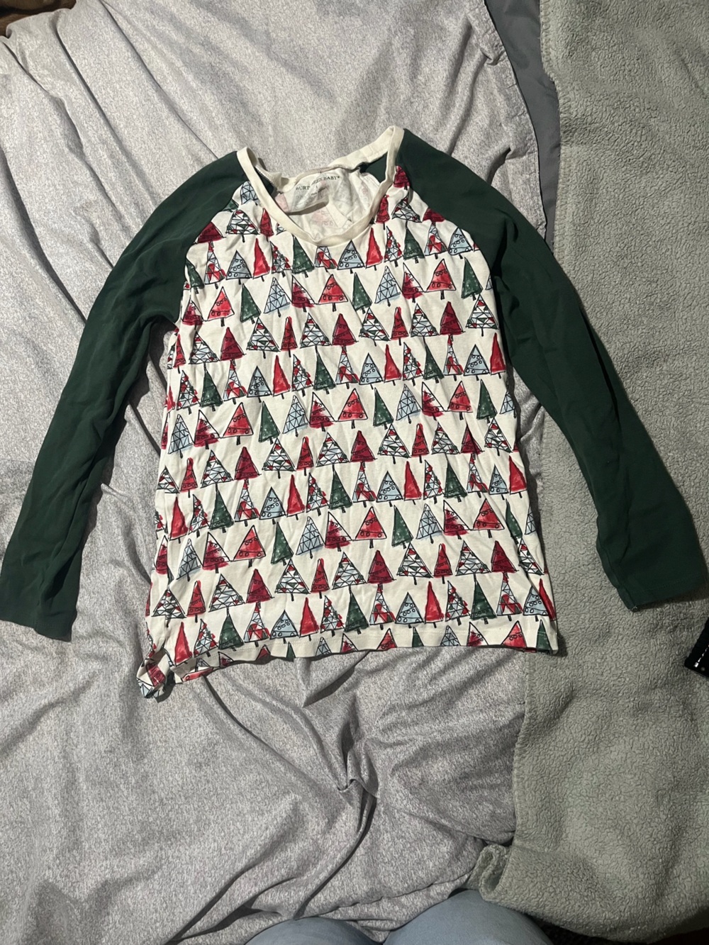 Burt's Bees Baby Green & White Holiday Tree Raglan Top